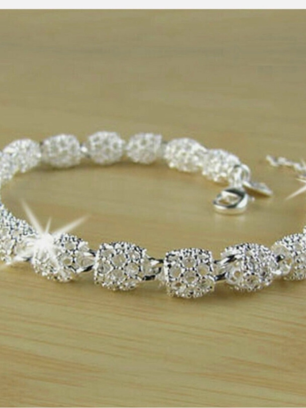 Women's Silver Plated Charm Chain Bangle Bracelet Wedding Jewelry Lab-Created